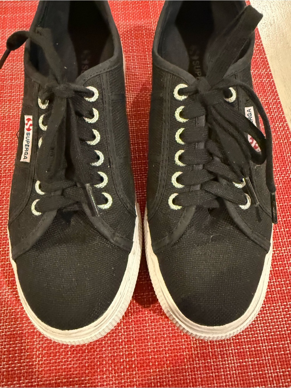 Superga Black Canvas Lace-Up Sneakers with White Sole size 39.5/8.5